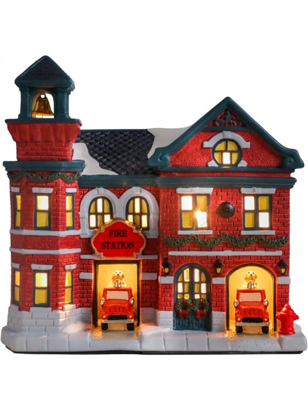 Light Up Ceramic Christmas Village Fire Station | Festive Holiday Decor